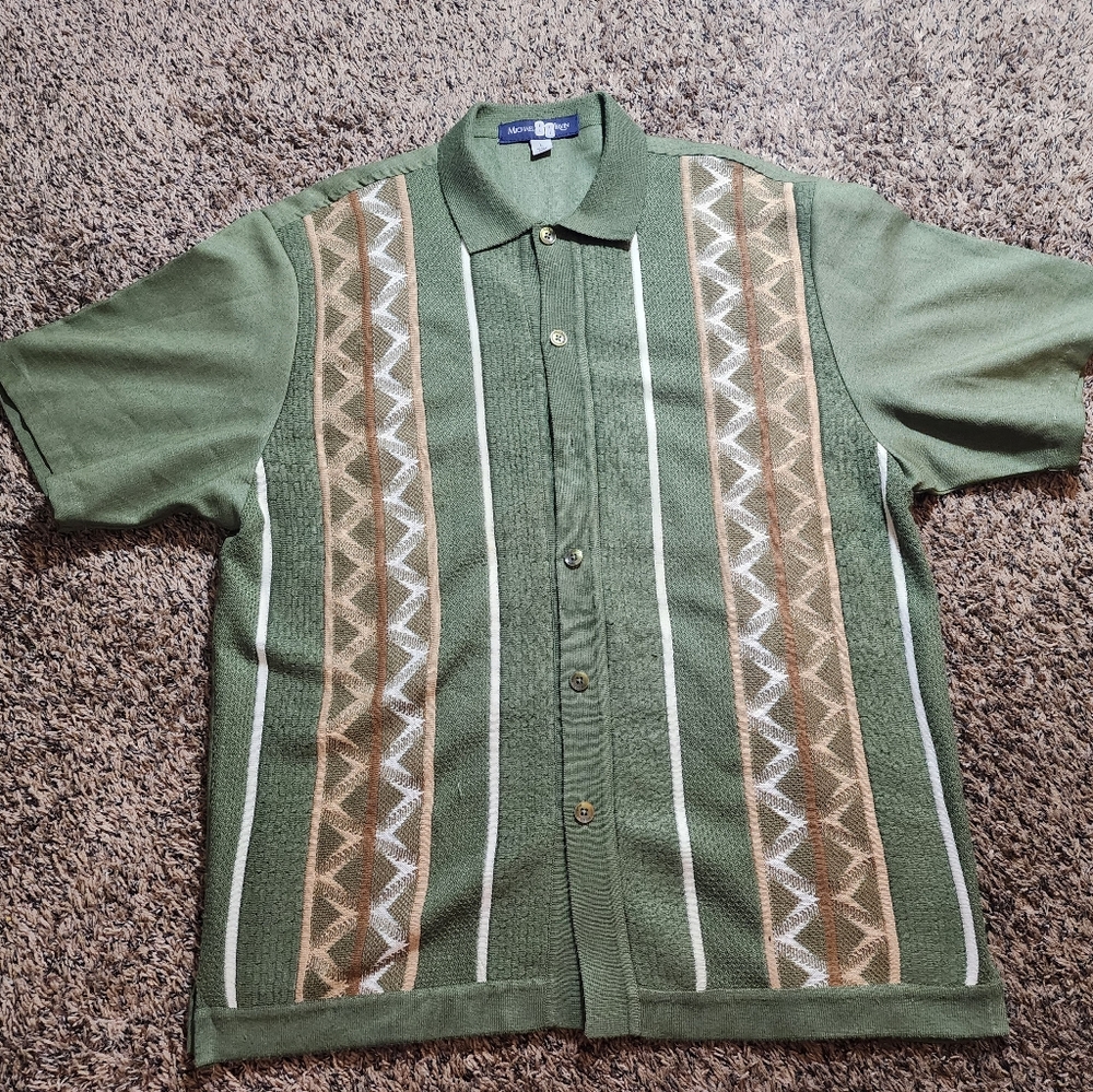 Men's Michael 88 Irvin SS Knit Buttondown Shirt Large